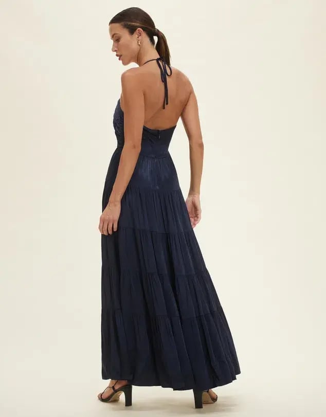 Minima Esenciales Sarai Halter Neck Tiered Maxi Dress Navy Size 8 photo 3