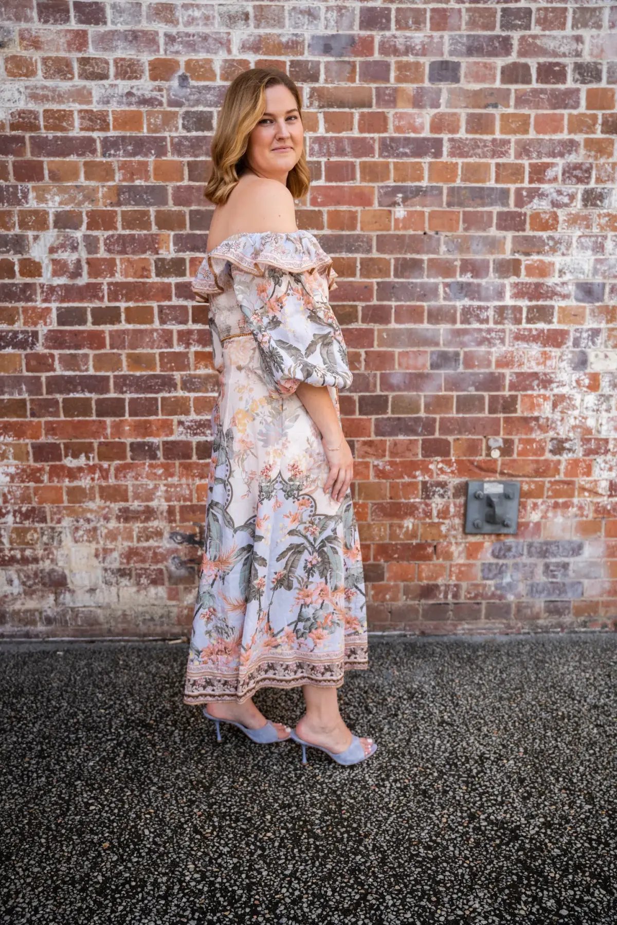 Zimmermann Wylie Off Shoulder Midi Dress Blue Floral Size 3 / AU 14 photo 2