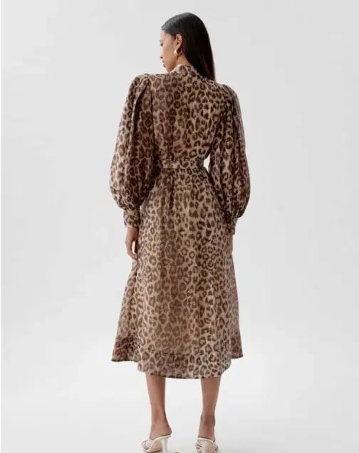 Aje Isabella Leopard Print Midi Shirt Dress in Brown Size AU 16 photo 4