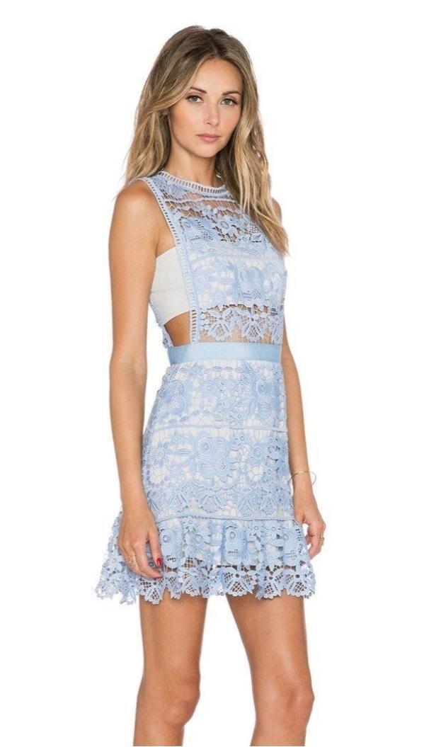 Self Portrait Lace Peplum Mini Dress Blue Size 8 photo 2