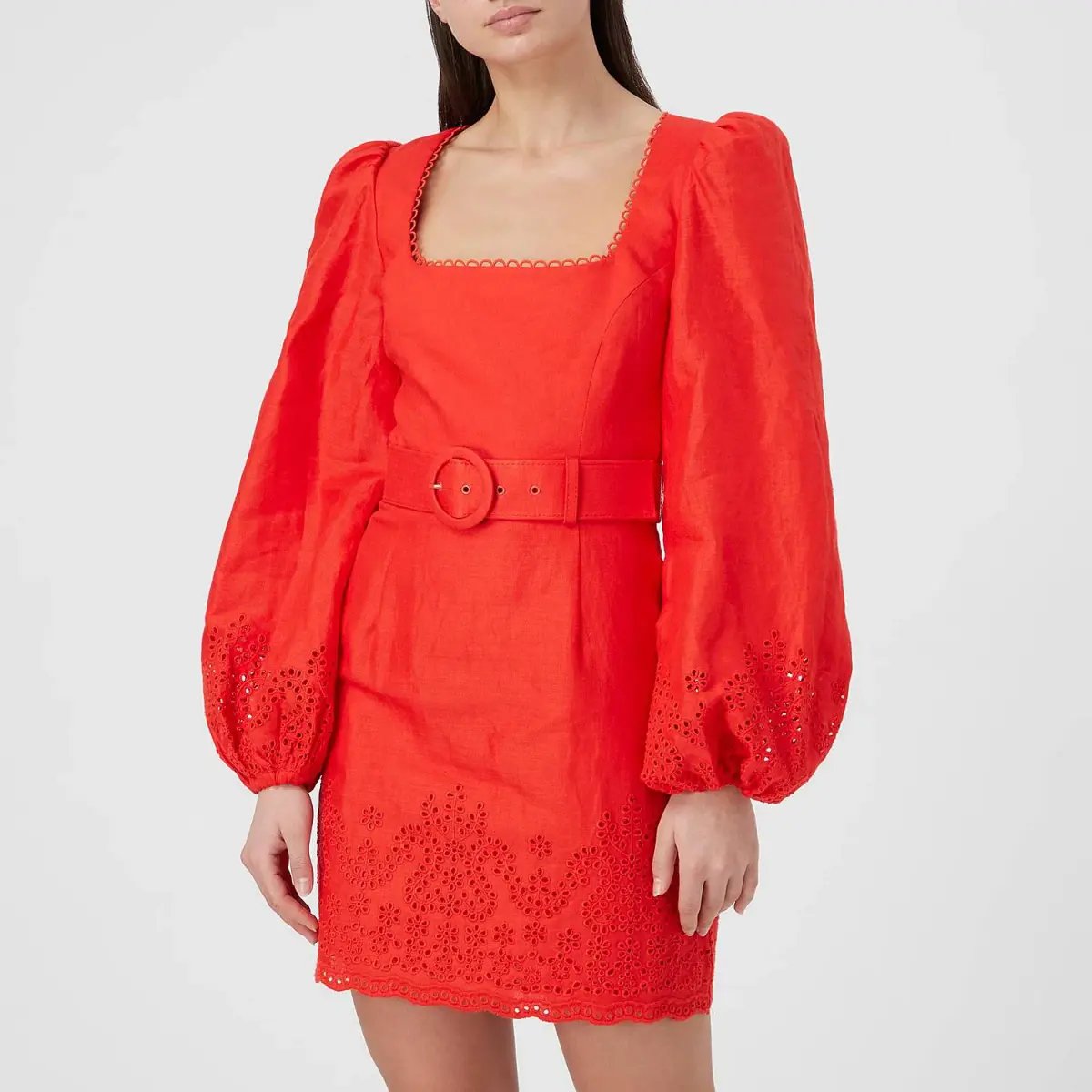 Rebecca Vallance Portia Broderie Anglaise Mini Dress Red Size 10 photo 3