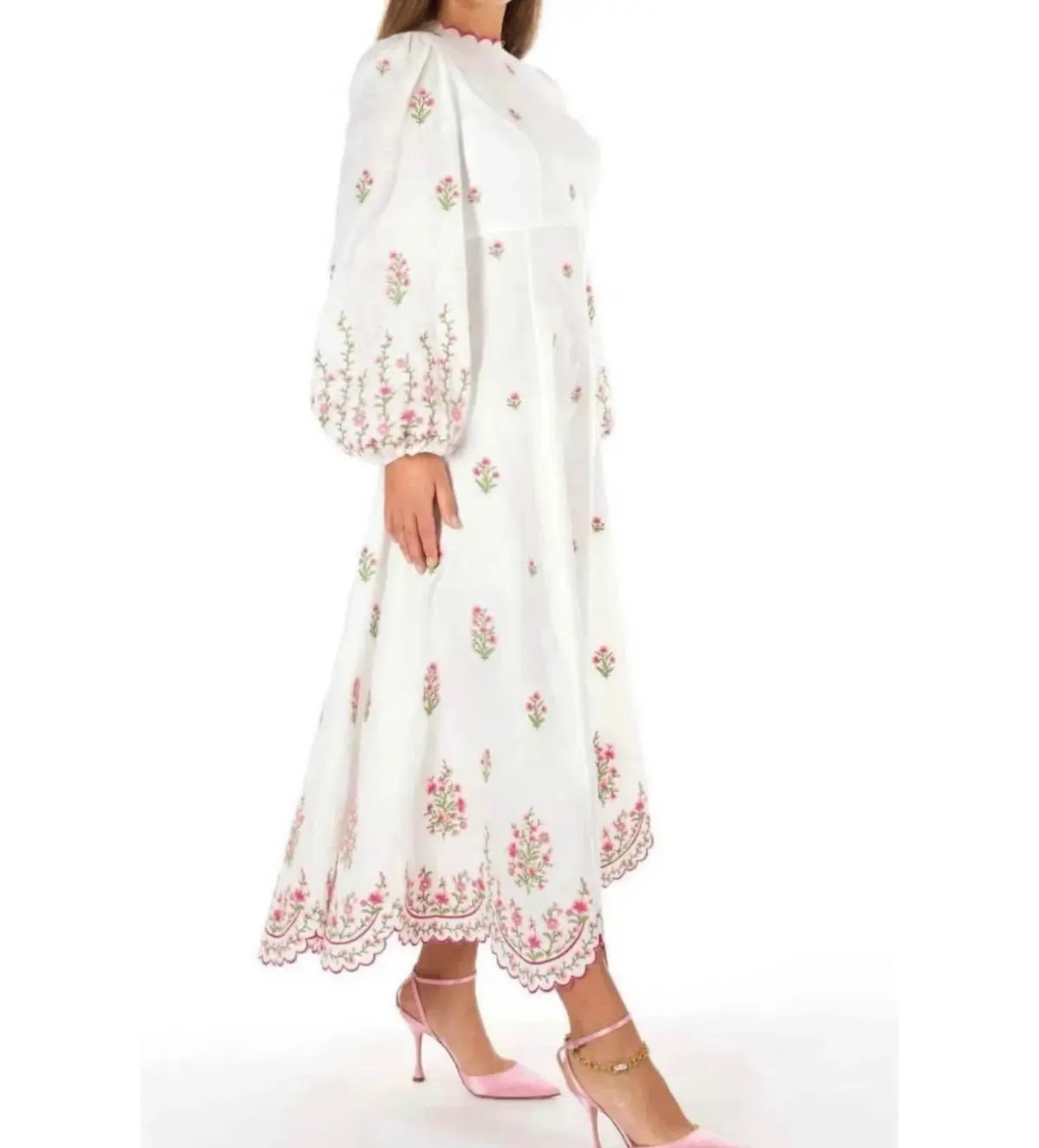 Zimmermann Poppy Floral-Embroidered Linen-Blend Midi Dress White Size 3/AU 14 photo 4
