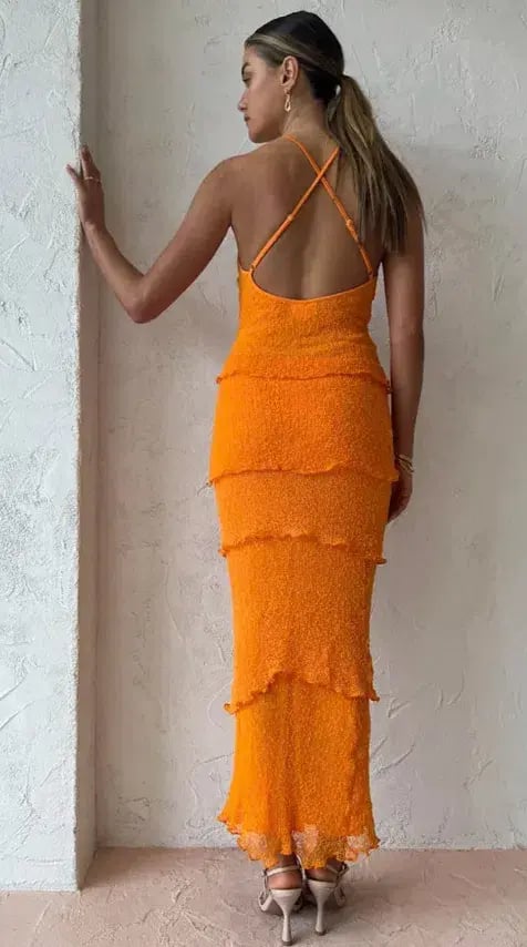 Ambra Madalena Greta Frill Gown Orange Size 10 photo 3