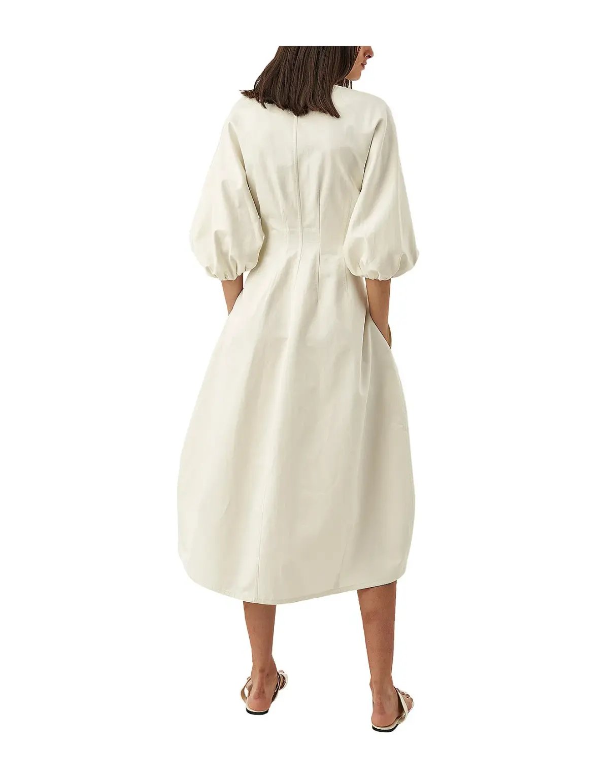 Oroton Sculptured Sleeve Midi Dress in Egg Shell Cream Size 8 photo 4