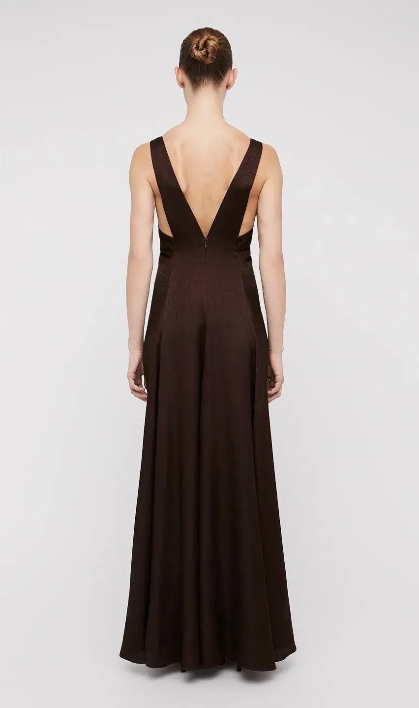 Scanlan Theodore Silk Jacquard Gown Chocolate Brown Size 12 photo 3