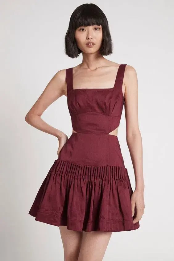 Aje Audette Pleated Mini Dress Burgundy Size 10 photo 2