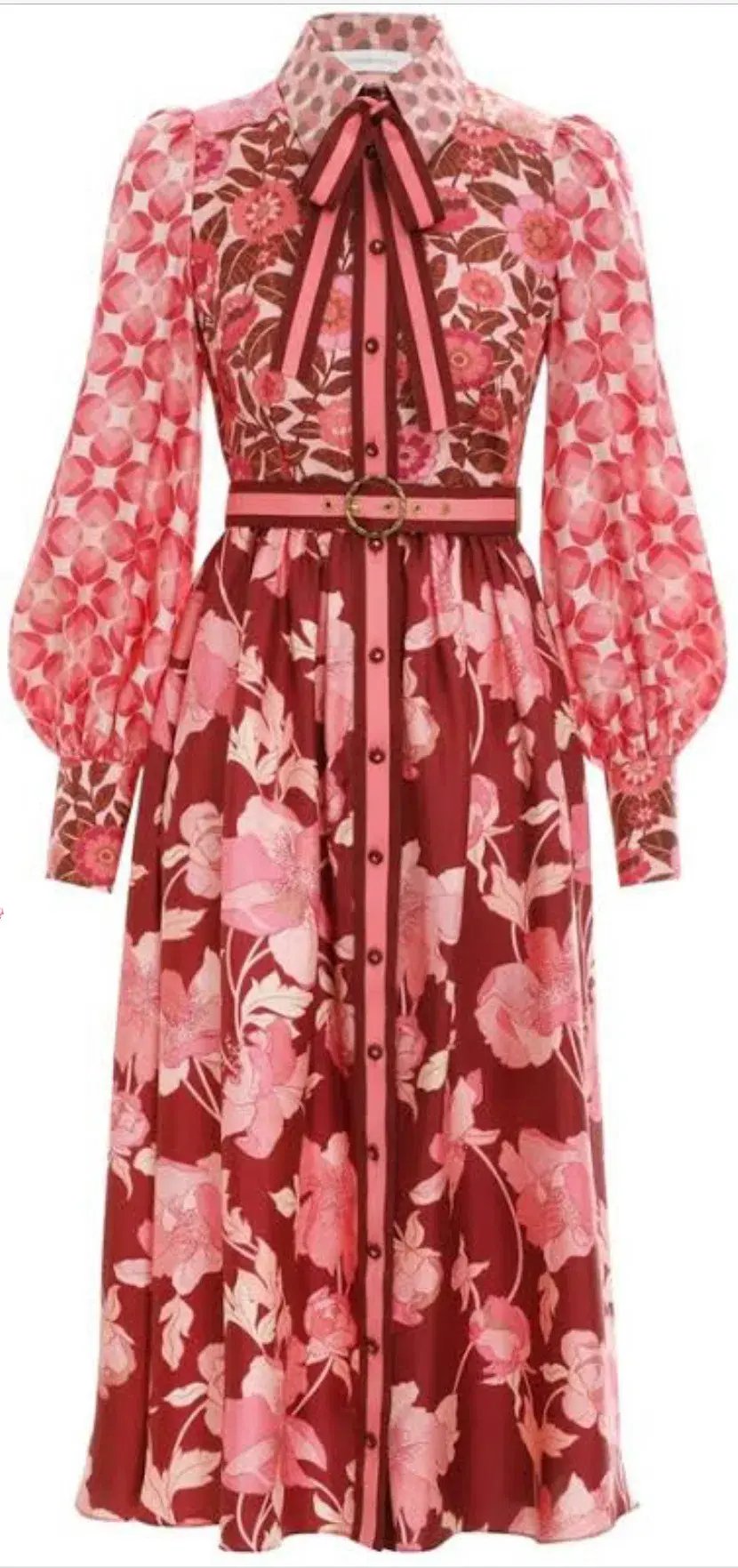 Zimmermann Concert Spliced Floral Silk Midi Dress Pink Print Size 14 photo 3