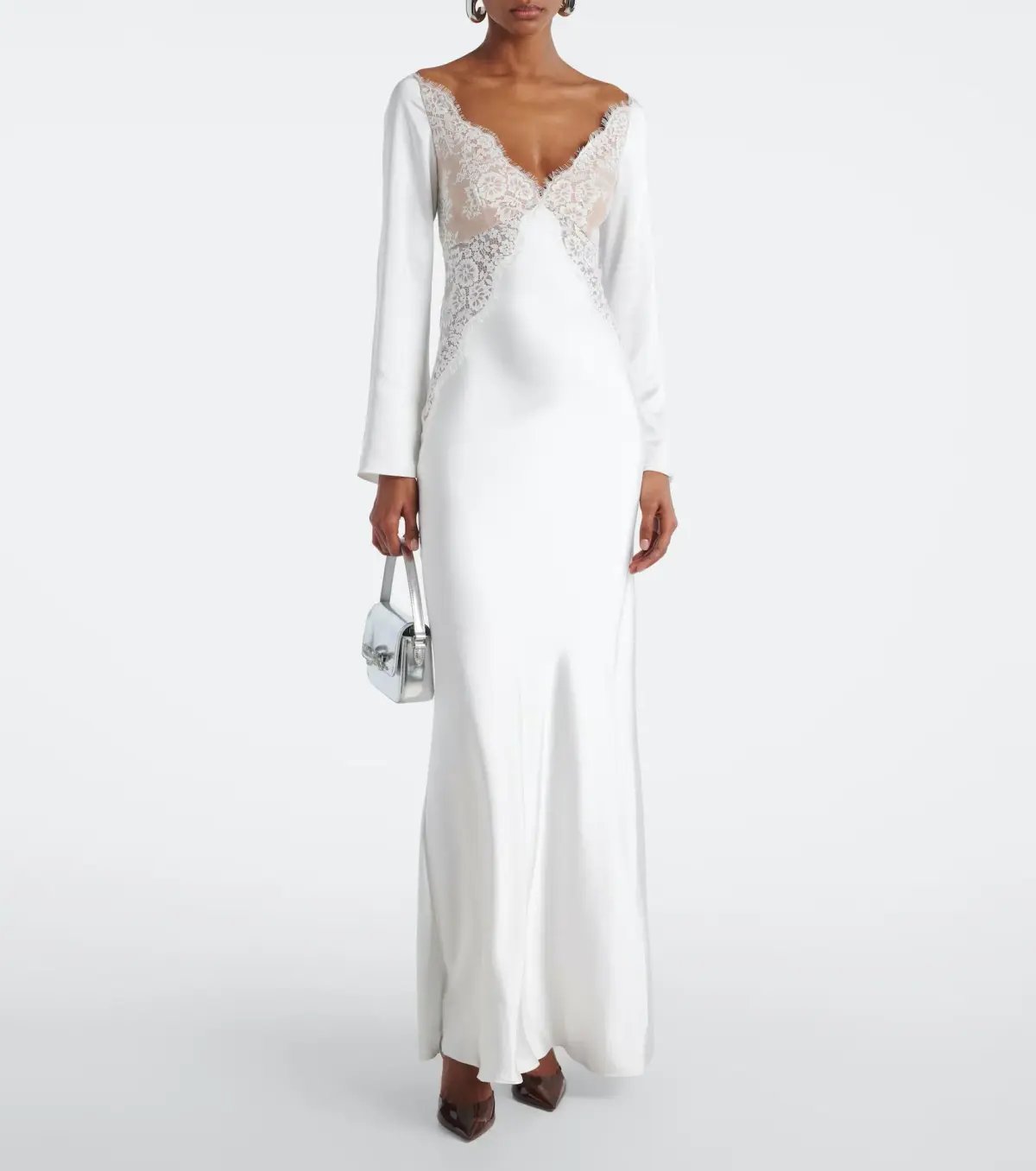 Self-Portrait x Christopher Kane Lace Trimmed Satin Gown White Size 10 photo 2
