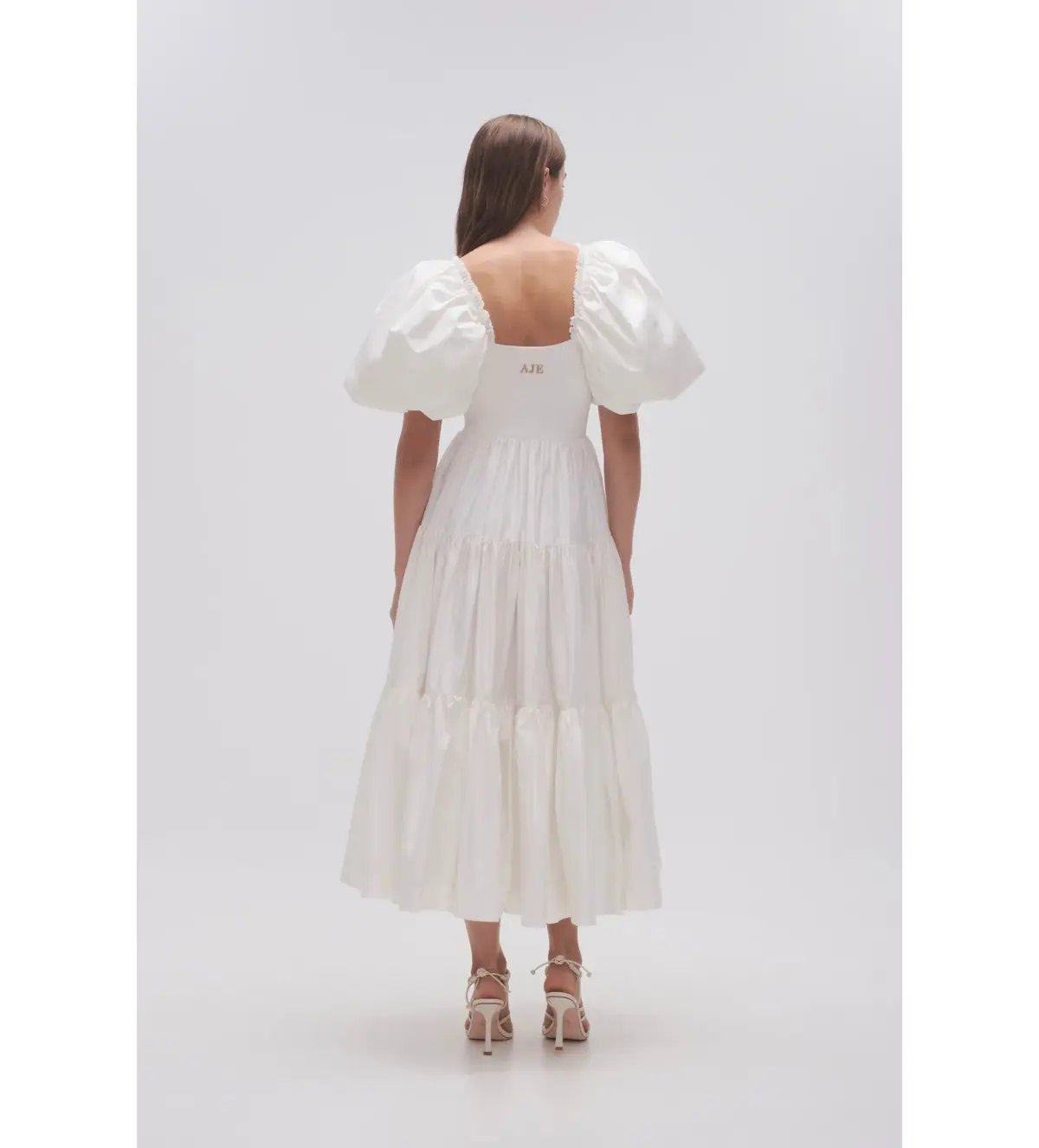 Aje Casa Puff Sleeve Midi Dress White Size 10 photo 3