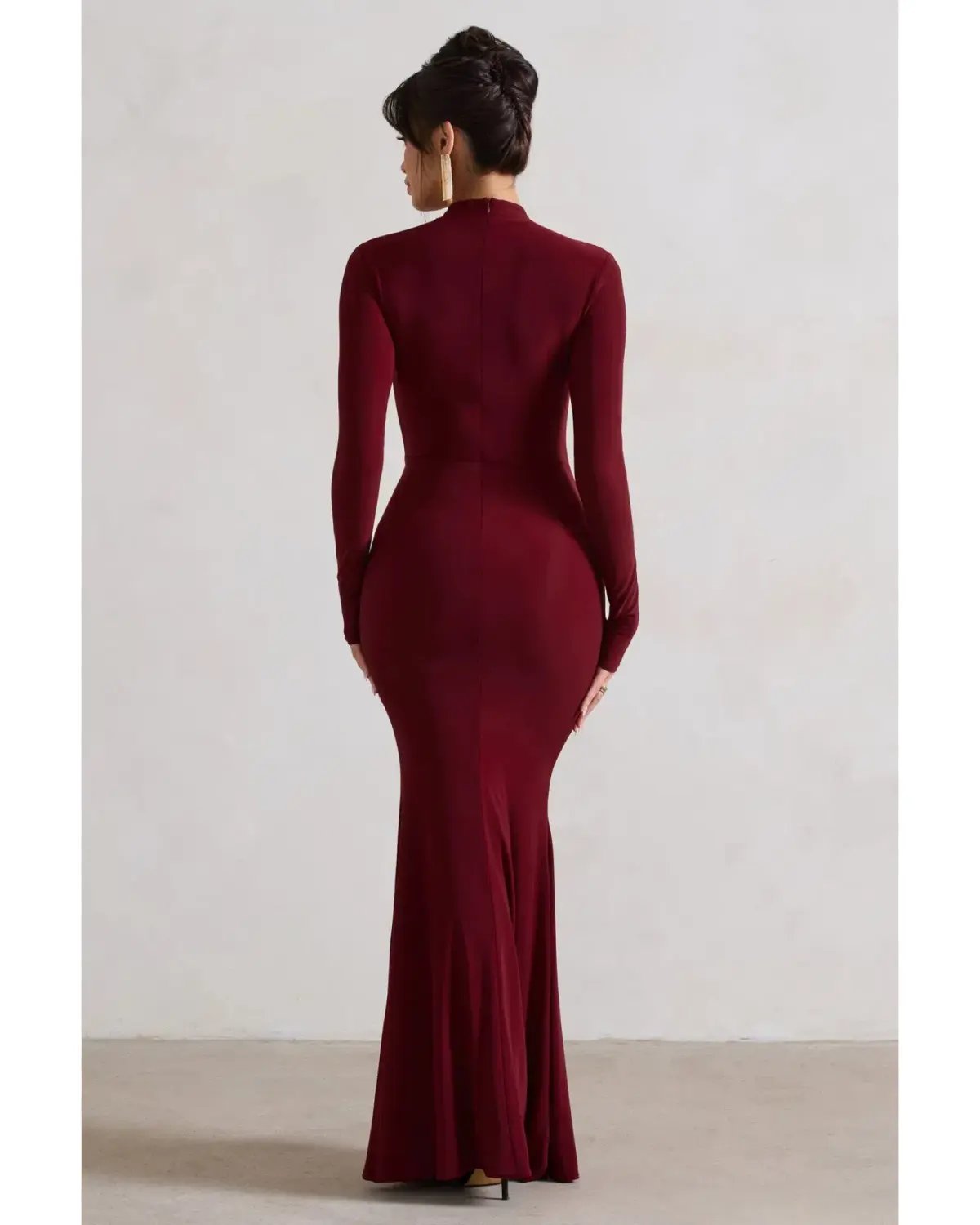 Club L London Pietra High-Neck Long Sleeve Knot Maxi Dress Berry Size AU 12 photo 5