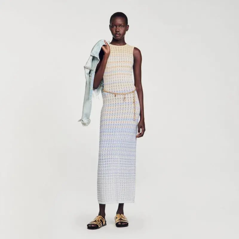 Sandro Pointelle Knit Dress in Blue Ombre Size AU 8 photo 4
