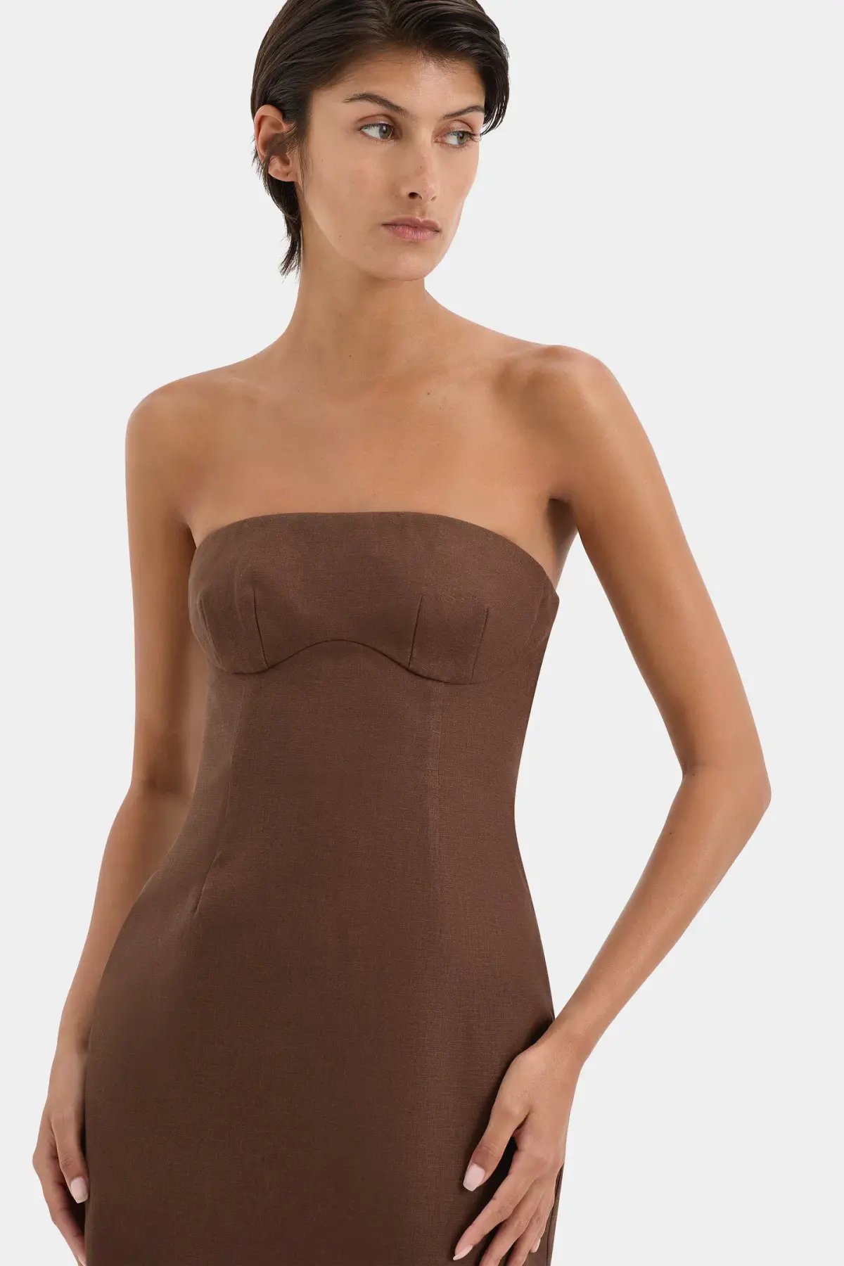 Sir the Label Evalita Column Midi Dress Chocolate Size 0 / AU 6 photo 2