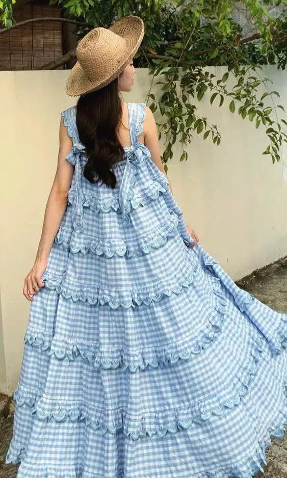 Innika Choo Iva Biigdres Dusk Gingham Print Size 1/Au 8 photo 2