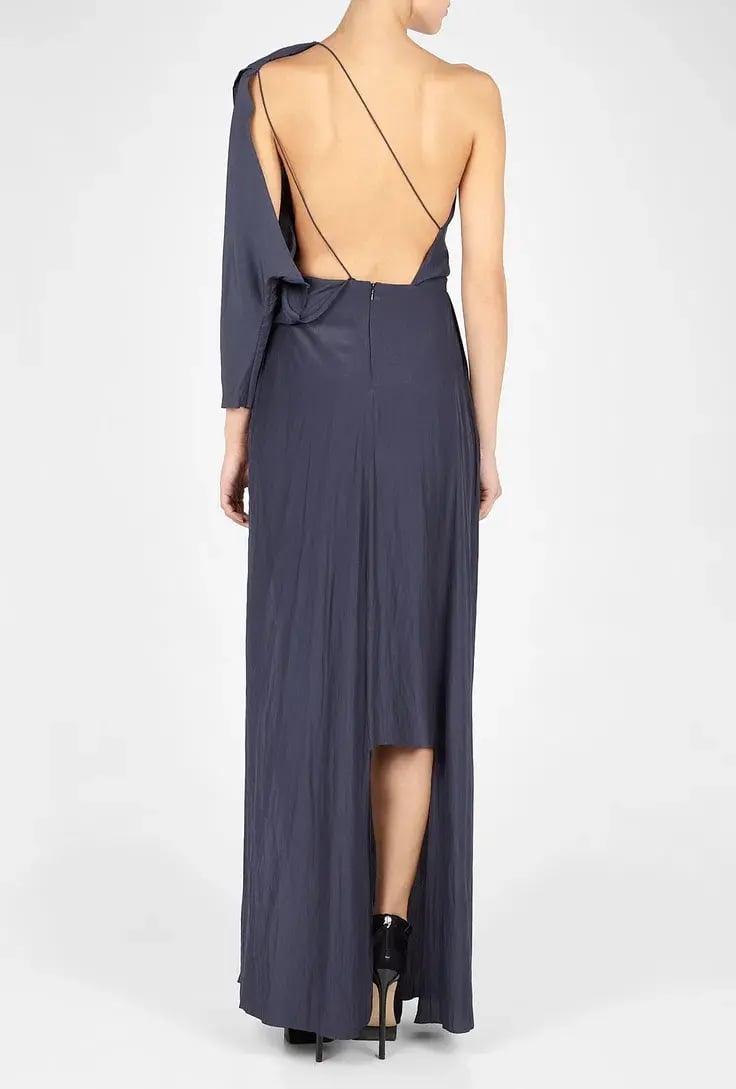 Acne Studios Emile One Shoulder Draped Maxi Silk Dress Dark Blue Size 4 photo 2
