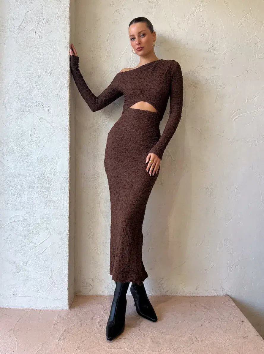 Sovere Overcast Midi Dress In Carob Size 12 / L photo 4