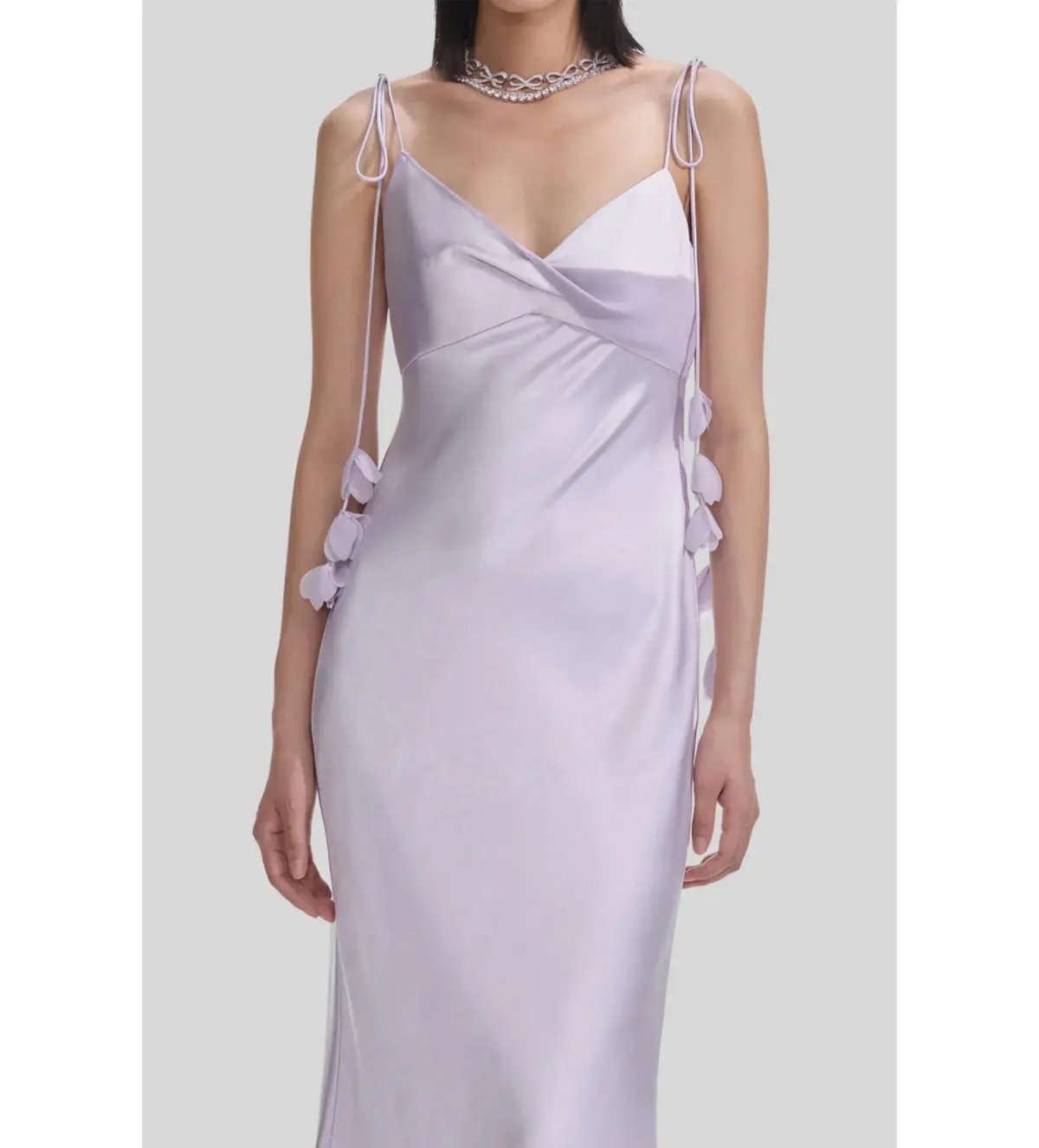 Self Portrait Flower Satin Maxi Dress Lilac Size 8 photo 4