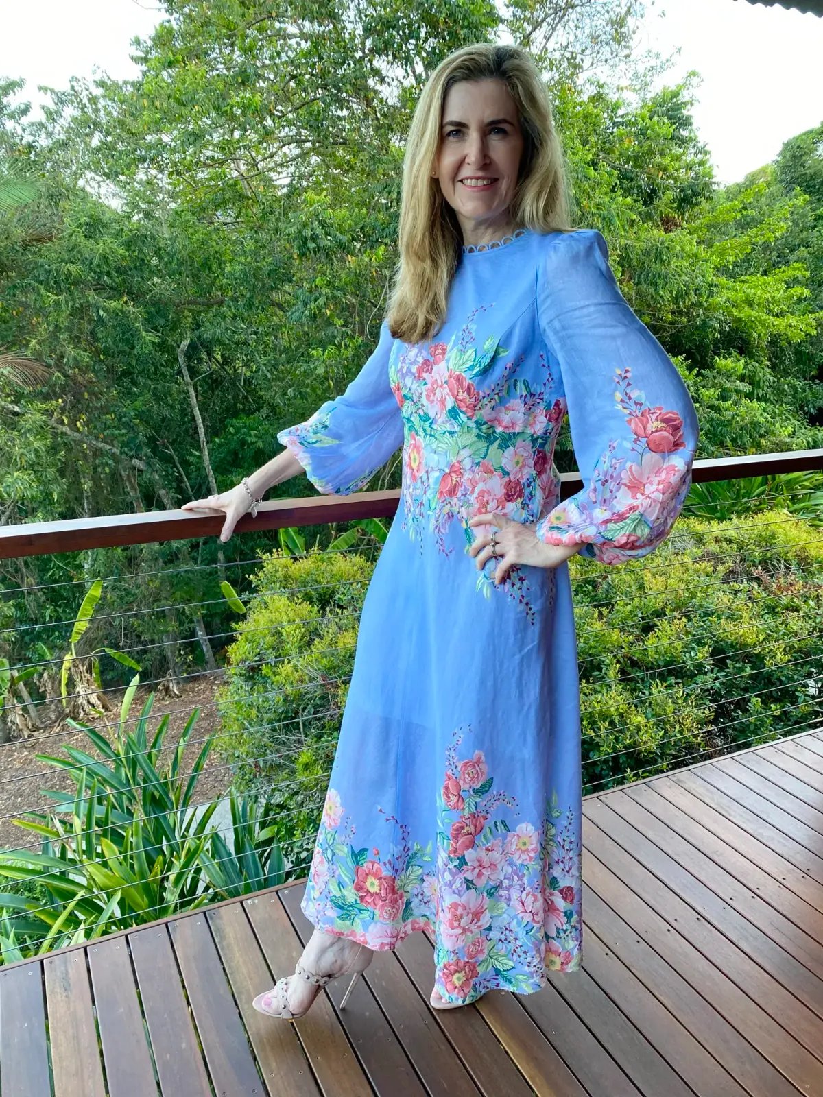 Zimmermann Beltitude Floral Long Dress Cornflower Blue Size 3/Au 14 photo 4