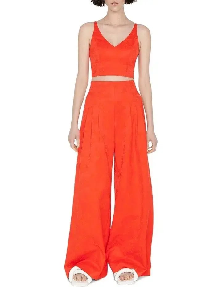 Cue Bustier and Palazzo Pleated Pants Set in Jaffa Orange Size 12 photo 2
