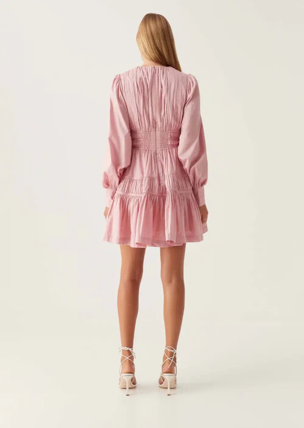 Aje Fallingwater Ruched Mini Dress in Chalk Pink Size AU 16 photo 2