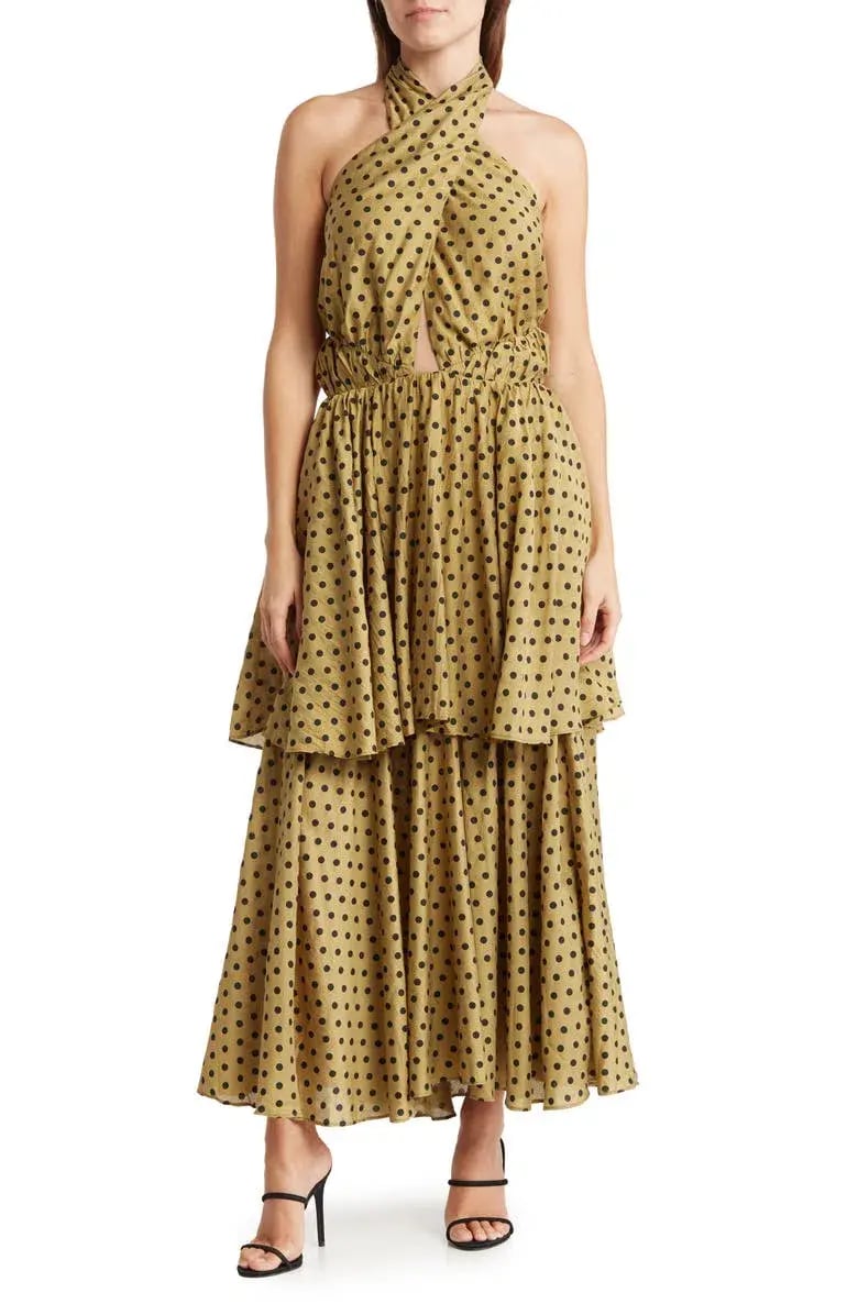 Mon Renn Roselyn Midi Dress Green Polka Dot Print Size 10 photo 2