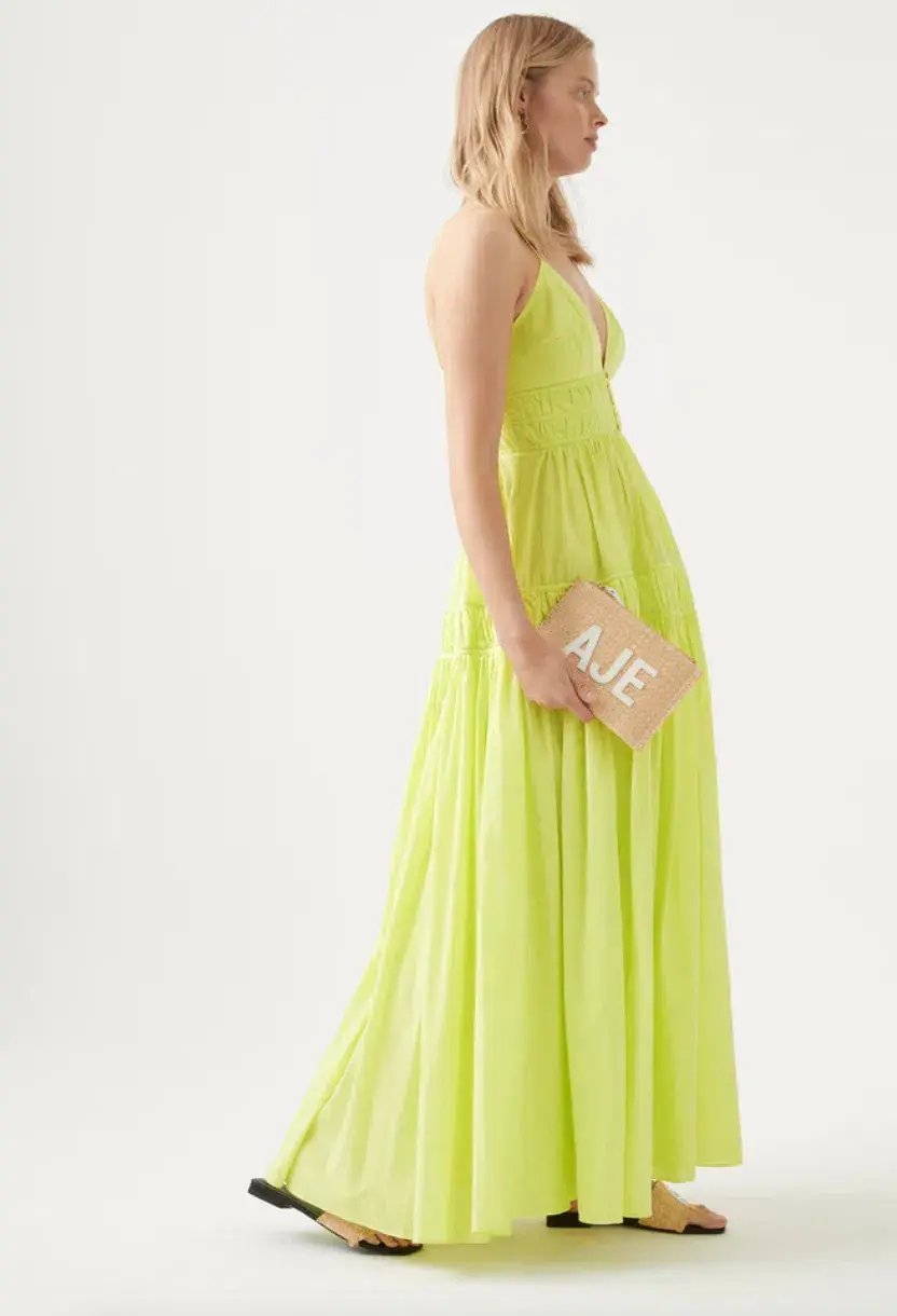 Aje Grace Tiered Maxi Dress Light Lemon Size 6 photo 3