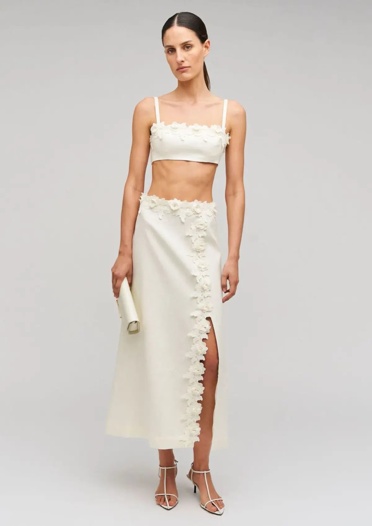 Oroton Rosebud Lace Bralet and Midi Skirt Set Soft Cream Size 8 photo 2