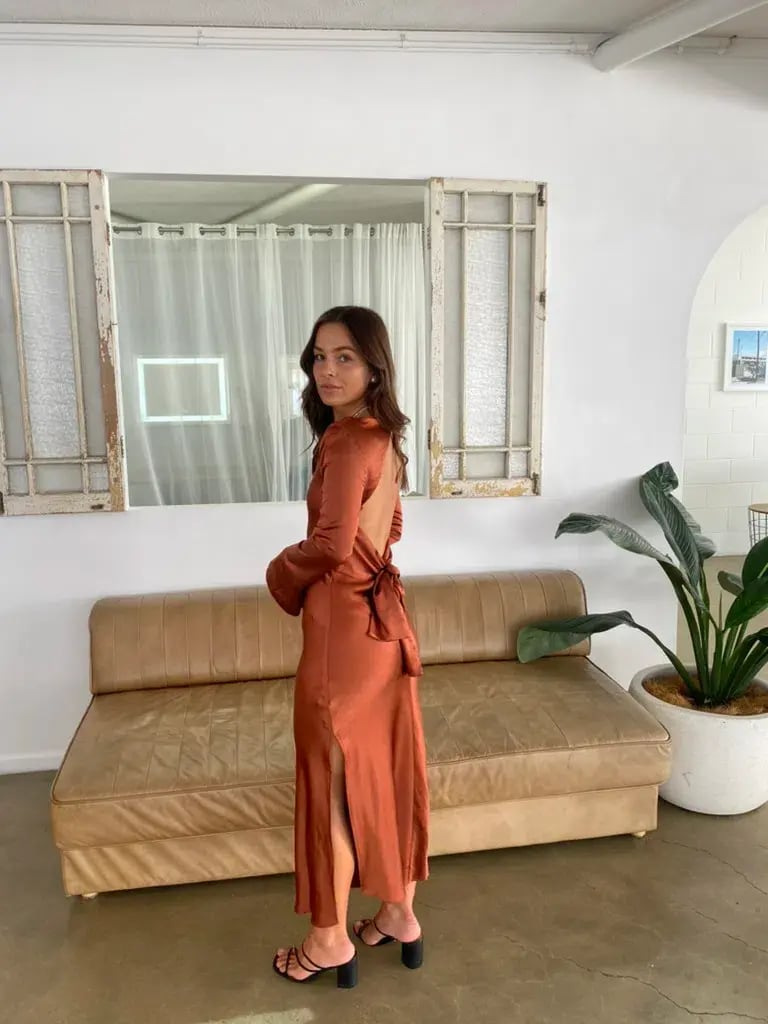 Third Form Tie Back Maxi Bias Dress in Sienna Brown Size 6 photo 3