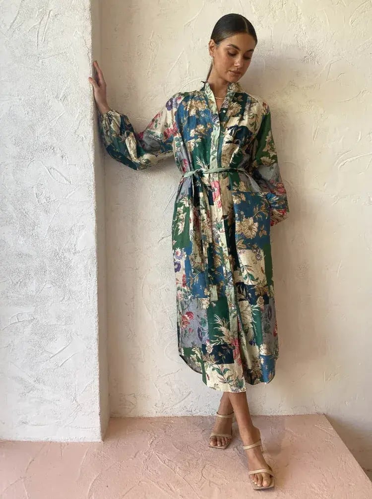 Alemais Loretta Patchwork Shirtdress In Sage Floral Size 16 photo 4