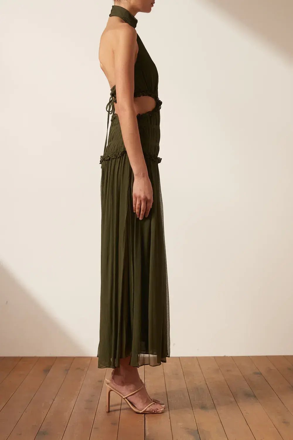 Shona Joy Safira High Neck Cut Out Midi Dress Green Size 10 photo 4