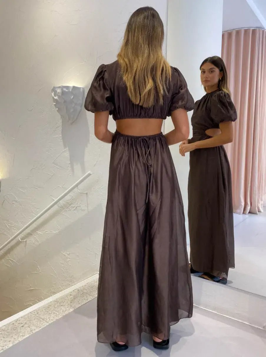Sir The Label Anje Puff Sleeve Gown In Chocolate Size 1 / AU 8 photo 2