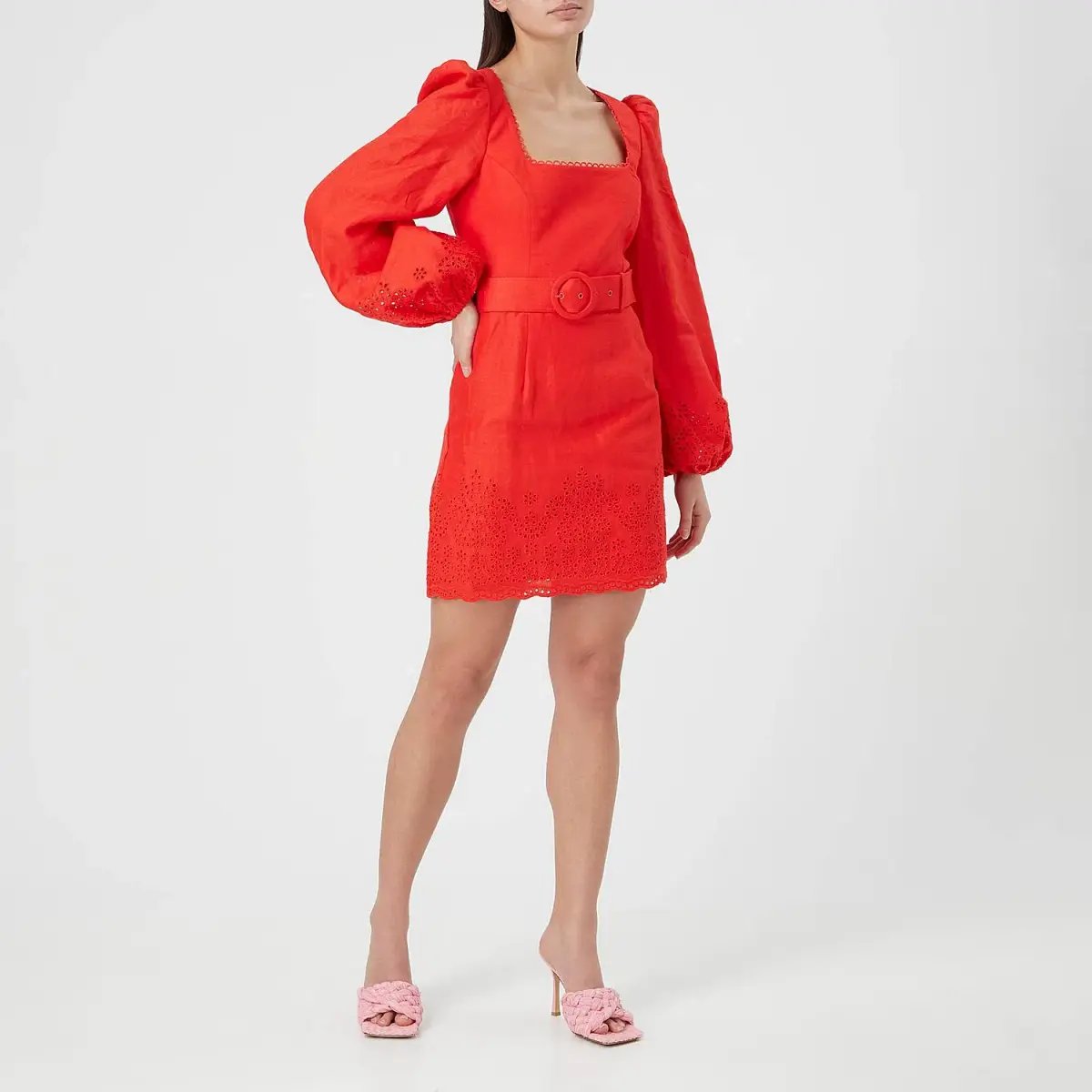 Rebecca Vallance Portia Broderie Anglaise Mini Dress Red Size 10 photo 2