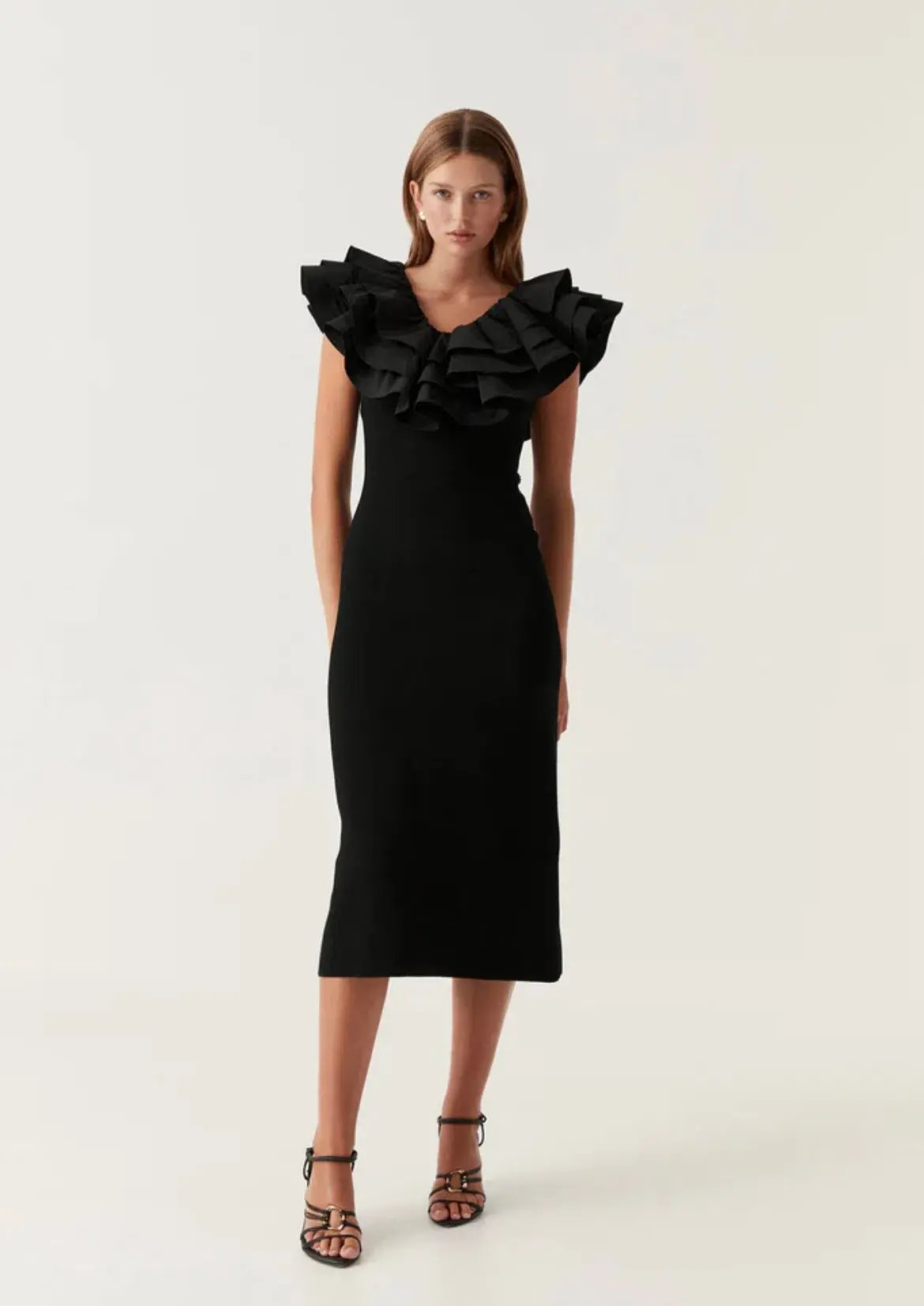 AJE Transcendent Ruffle Midi Dress Black Size XS/Au 6 photo 2