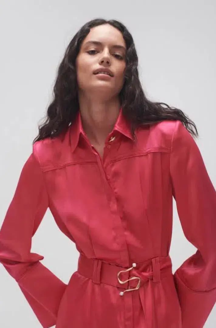 Aje Echo Belted Midi Shirt Dress Hot Pink Size 4 / XXS photo 3