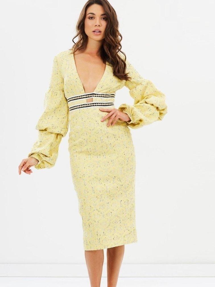 Asilio The Other Woman Midi Dress Yellow Size 10 photo 2