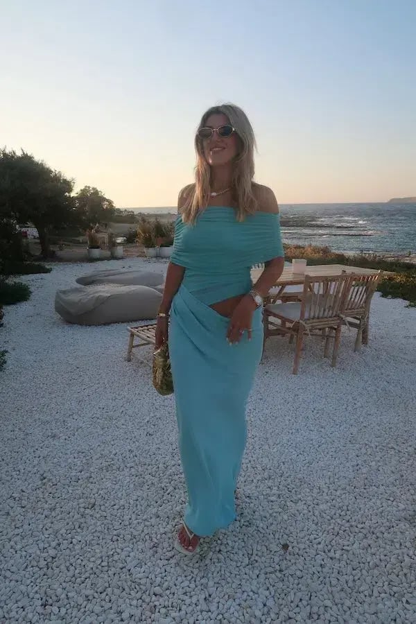 Benni Nico Off Shoulder Maxi Dress in Aquamarine Blue Size 10 photo 6