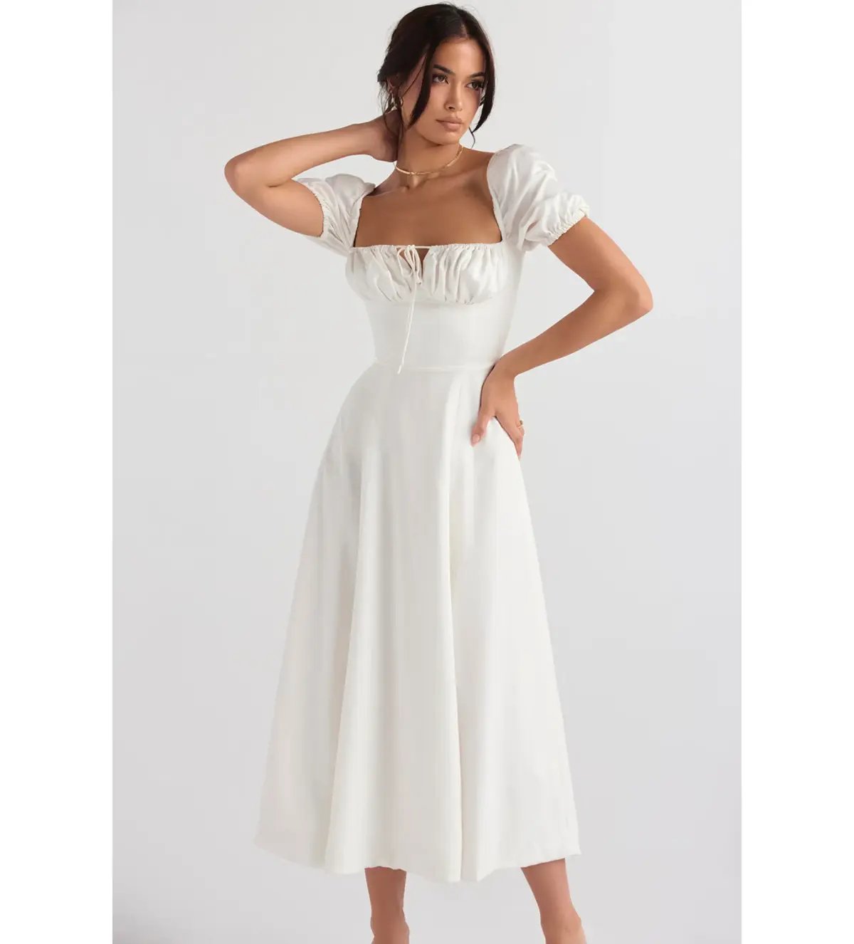 House of CB Tallulah Puff Sleeve Midi Sundress White Size 8/XS photo 3