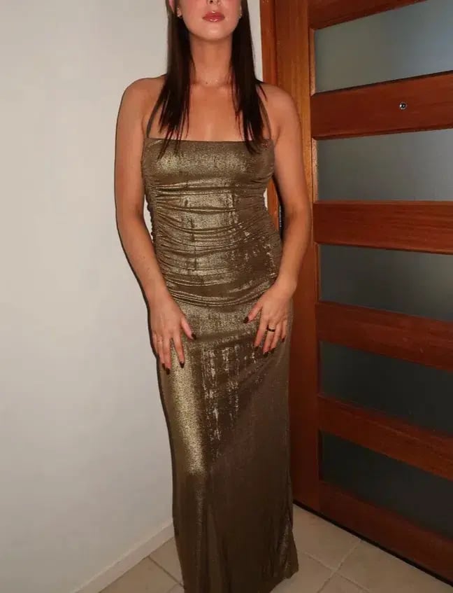 Diesel Metallic Ruched Halterneck Gown Size 10 photo 4