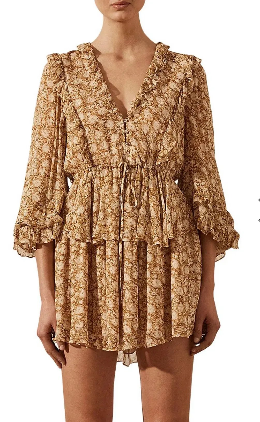 Shona Joy Julia Balloon Sleeve Drawstring Mini Dress Print Size 8 photo 2