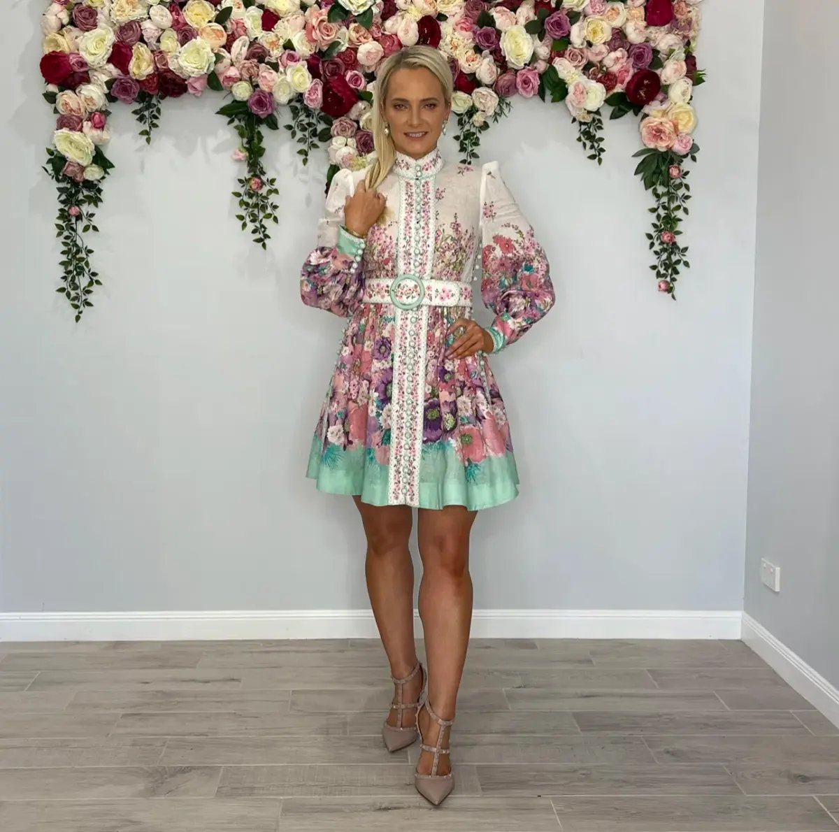 Zimmermann   Jude Buttoned Mini Dress  in Aqua Gradient Floral   Size 1 / AU 10 photo 4