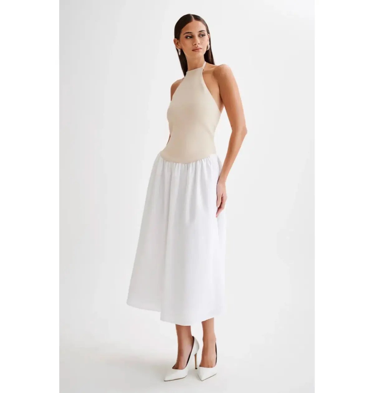 Meshki Katie Knit Linen and Midi Dress Natural/White Size XS / AU 6 photo 3