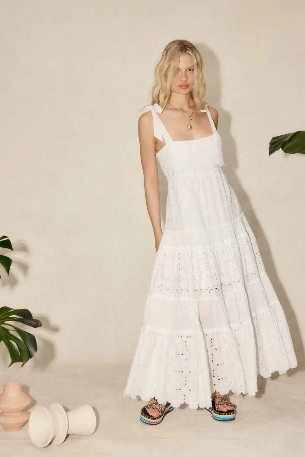 Alemais Evie Panelled Tie Midi Maxi Dress White Size 6 photo 4