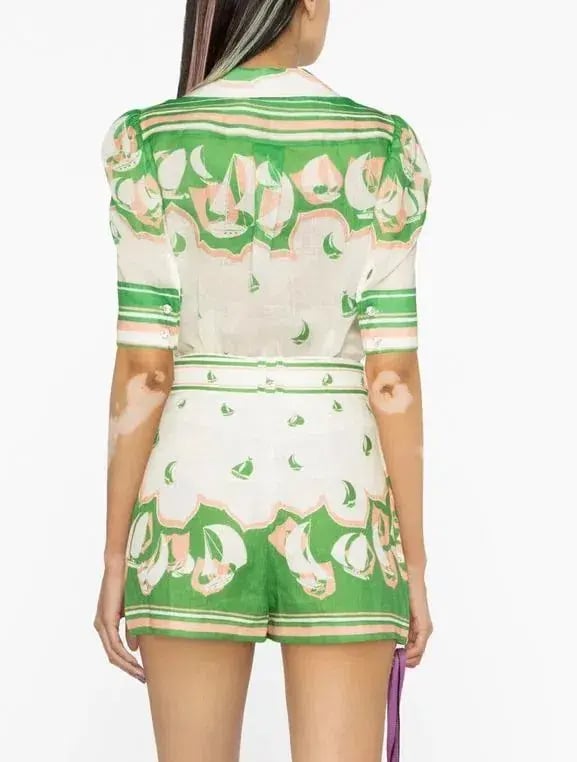 Zimmermann High Tide Sailboats Shirt Size 0 and Shorts Size 1 Set in Green Sailboats photo 3