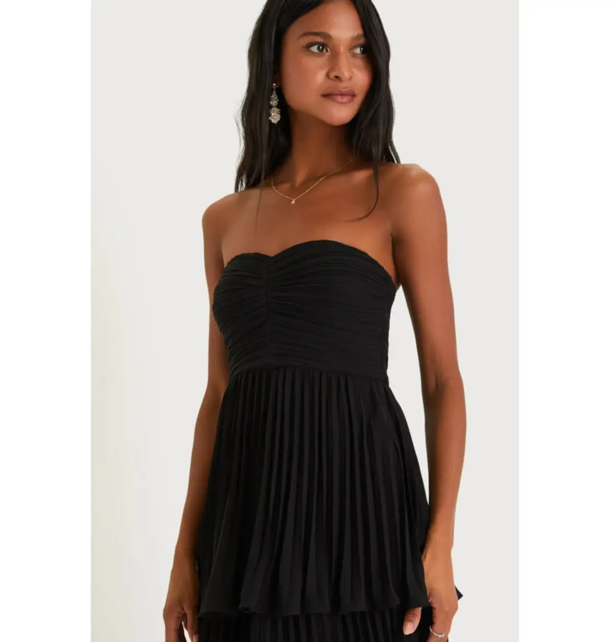 Lulus Seriously Sensational Strapless Tiered Maxi Dress Black Size AU 6 photo 3