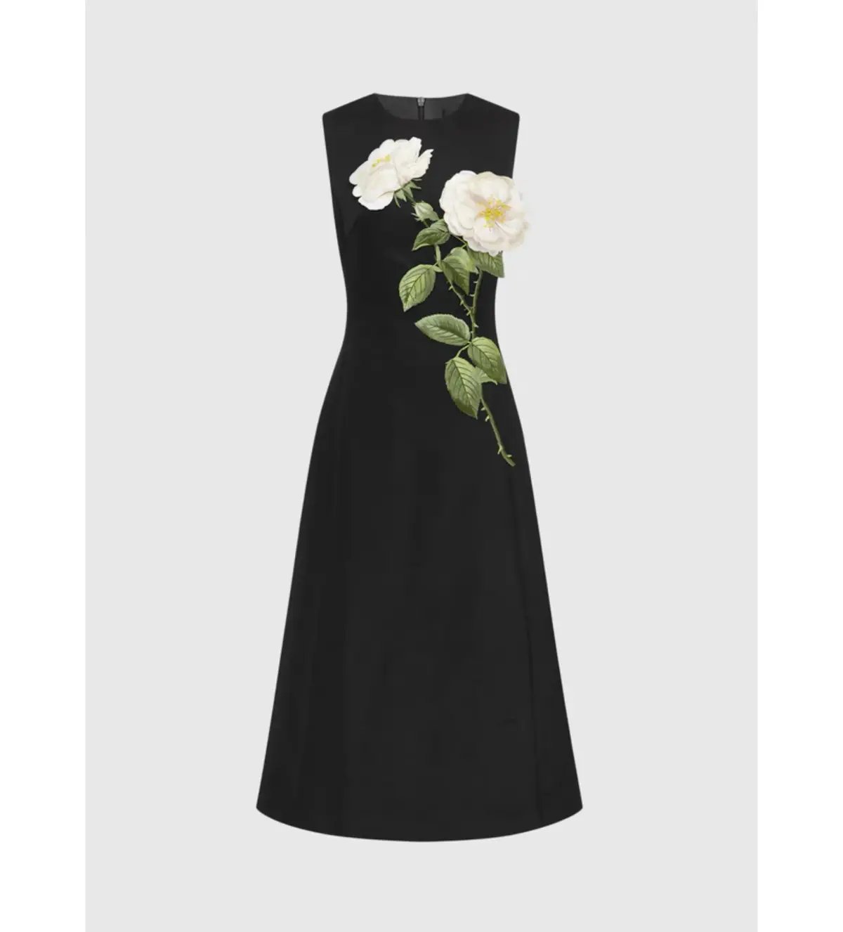 Leo Lin Cleo Midi Black Embellished White Rose Print Size 8 photo 4