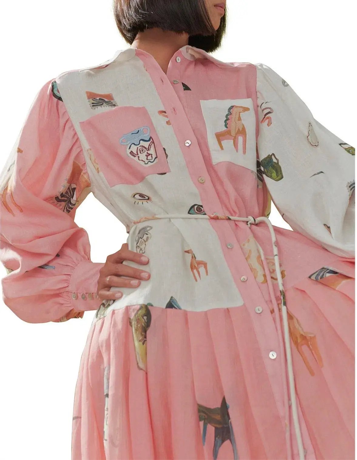ALEMAIS CLEO PATCHWORK SHIRTDRESS MULTI SIZE 8  also fits 10 photo 5