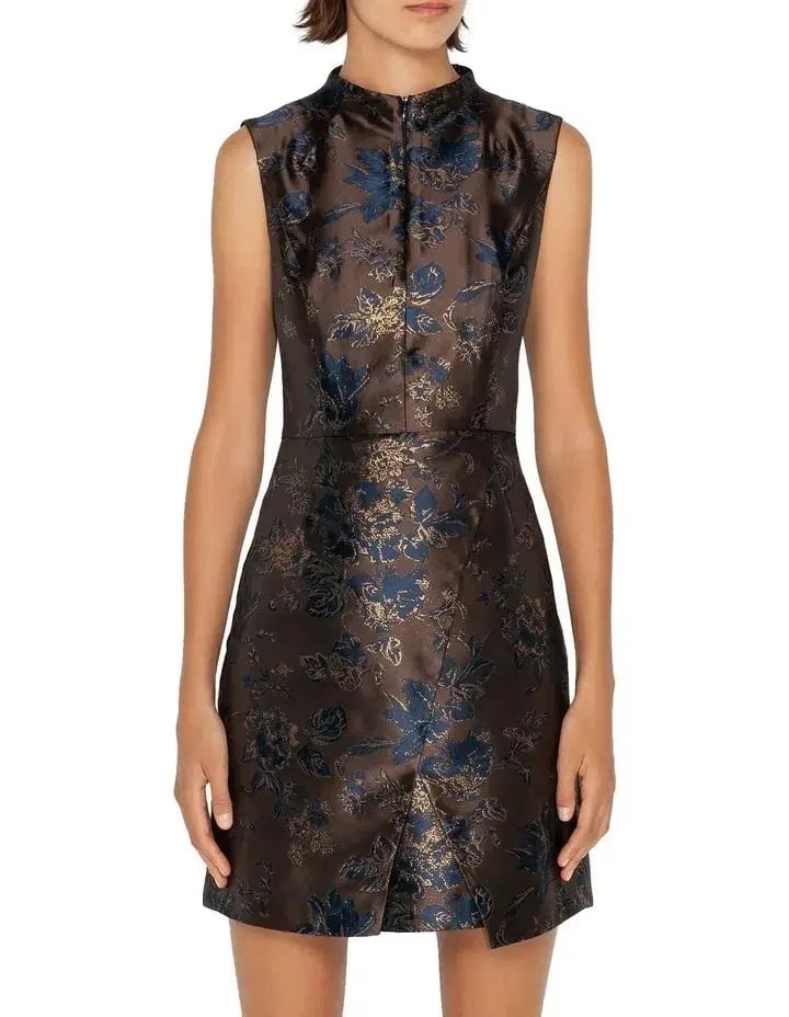 Cue Rose Jacquard Funnel Neck Dress Mocha Size 6 photo 3