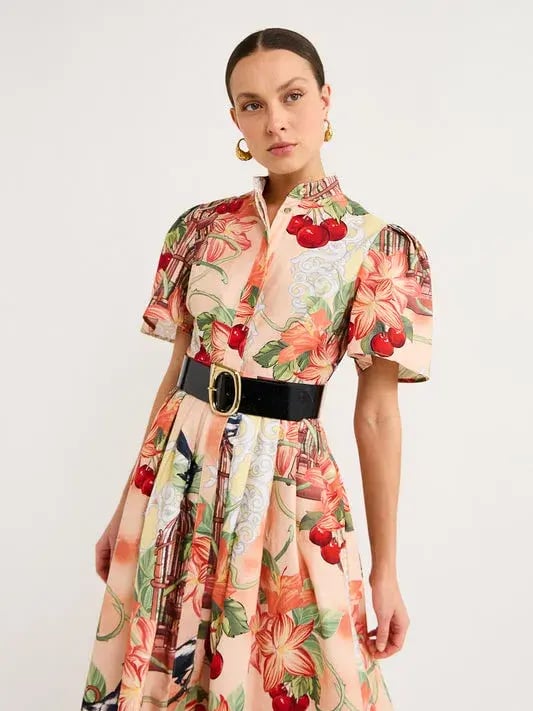 Leo Lin Bianca Short Sleeve Midi Dress Azalea Print in Fortune Size 10 photo 2