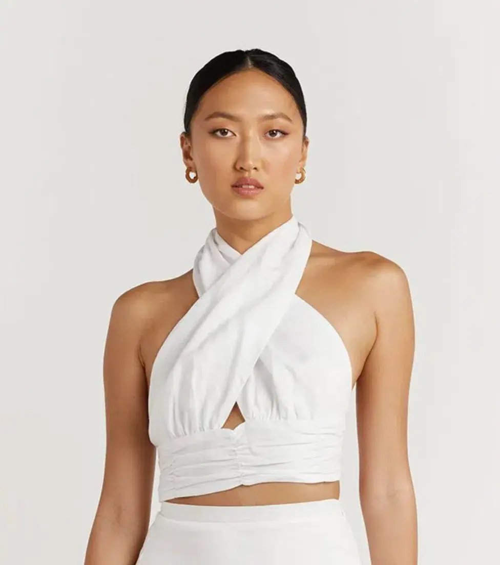 Dissh  Cleo White Linen Pant & Evie White Linen Cross Top Set White Size 12 photo 2