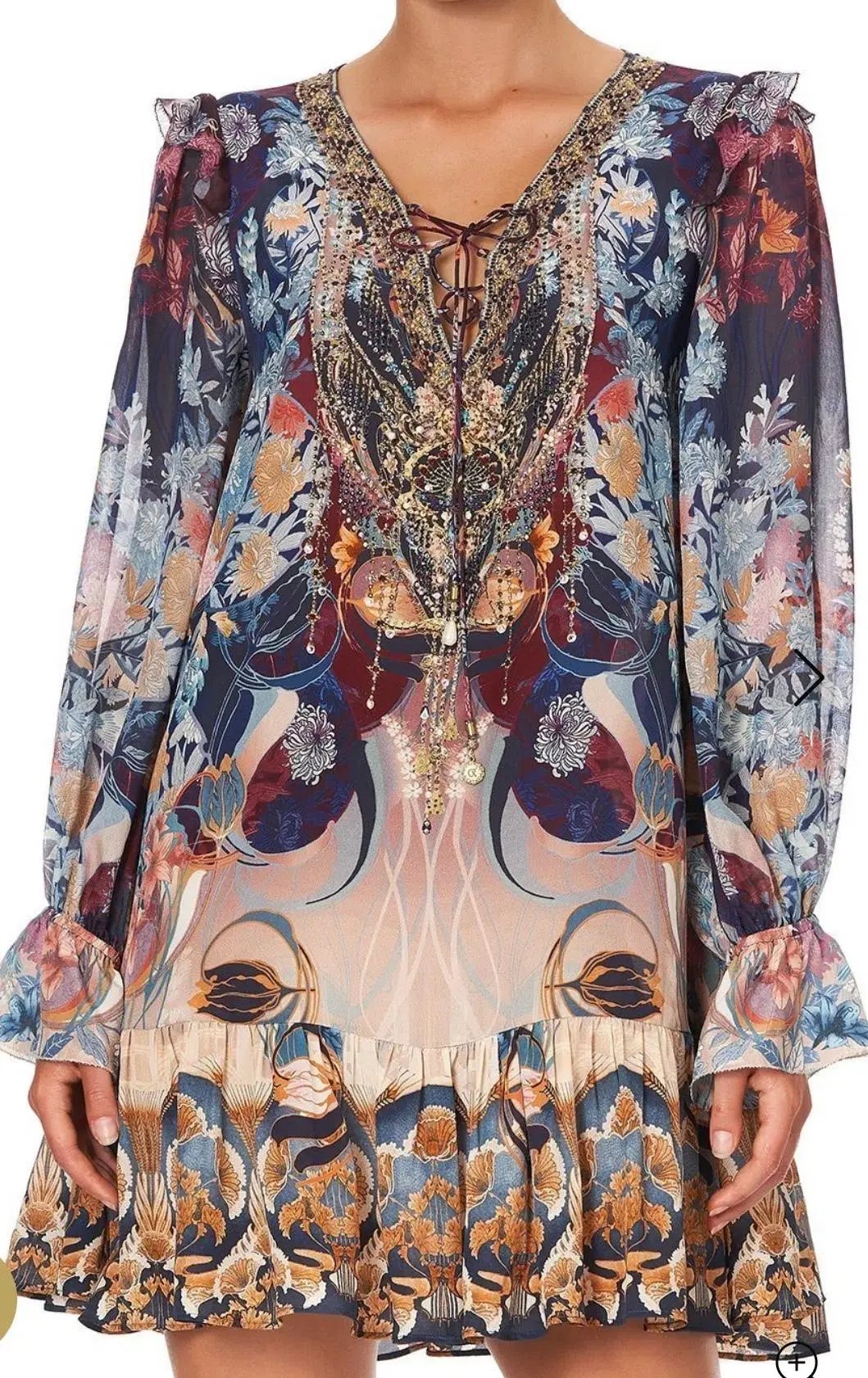 Camilla Nouveau Nights Ruffle Lace Up Dress Print Size XXL photo 3