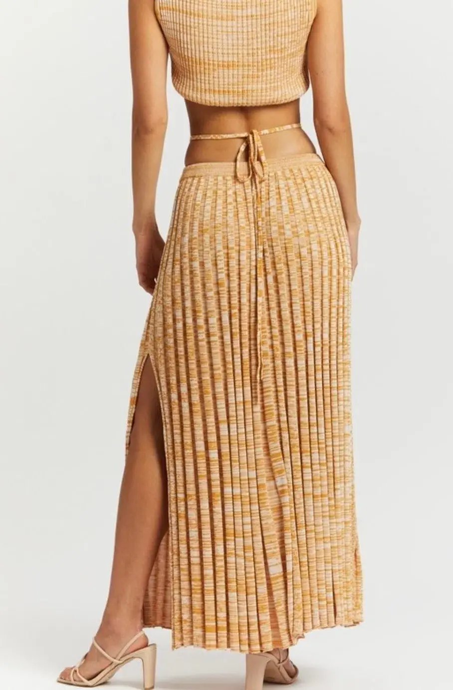 Christopher Esber Sleeveless Knit Tie Crop Top and Pleated Knit Tie Skirt Set Dune Marle Size 6 photo 3